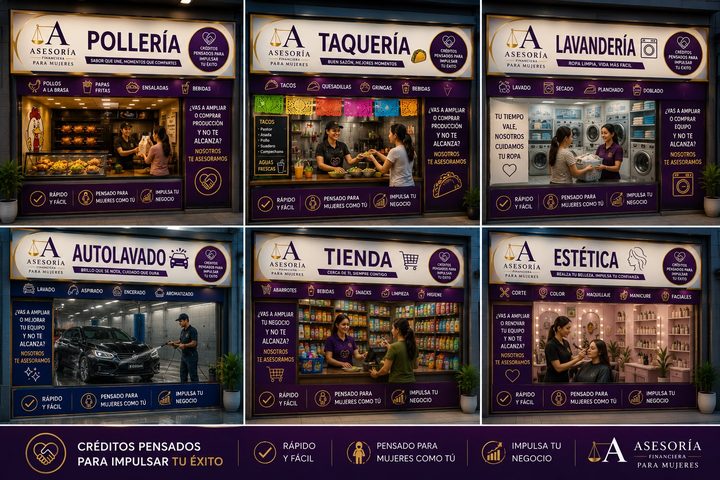 Fachadas de negocios con asesoría financiera
